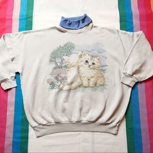 Women’s Small Turtleneck Cat Sweater Long Sleeve